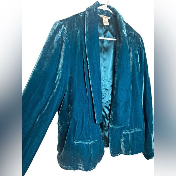 Sundance Velvet Silk Lined Jewel Toned Teal Open Jacket - Picture 3 of 7